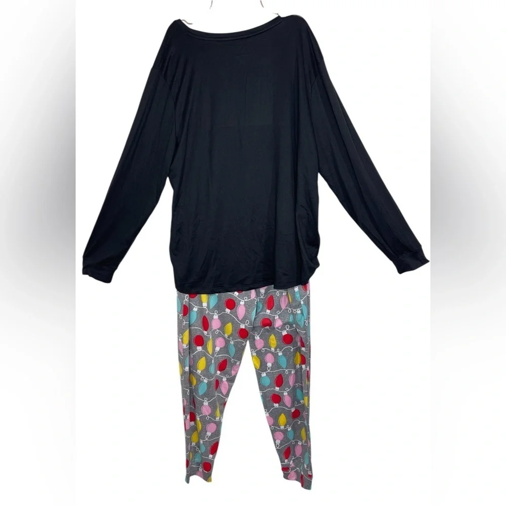 NWT Secret Treasures Black Long Sleeve Multicolor Jogger Pajama Set Holiday Lg